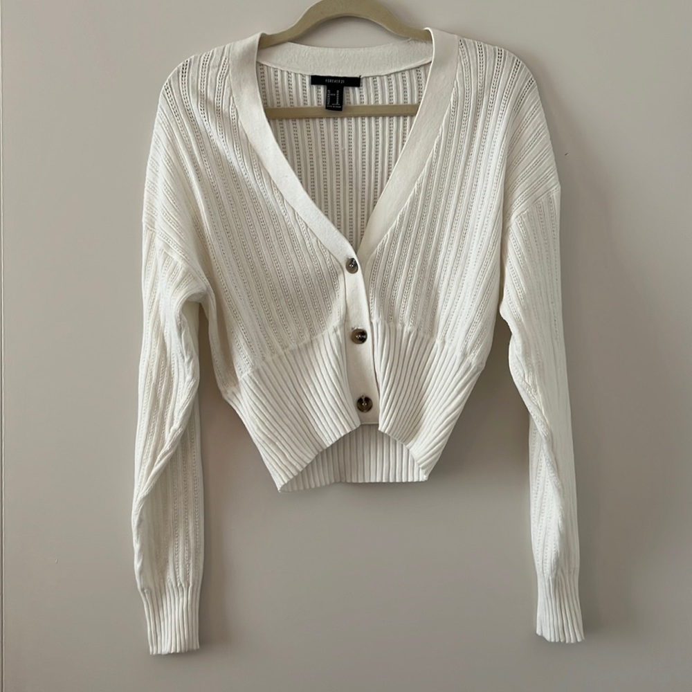 Cropped white cardigan